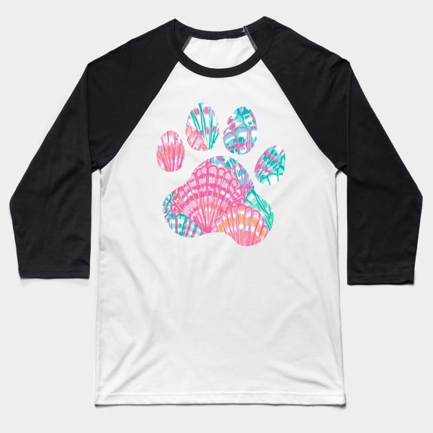 Bright Seashell Paw Print Baseball T-Shirt by annmariestowe